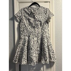 Zara Black White Print Button Front Fit & Flare Dress XL